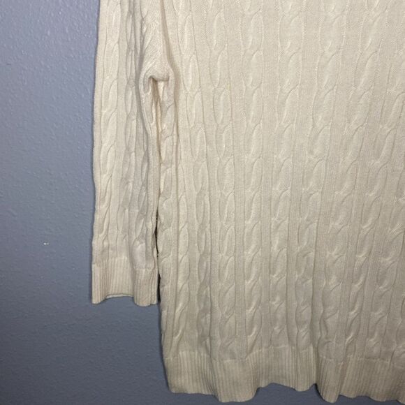 Loft Off White Crew Neck Cable Knit Sweater Size Large - Picture 7 of 10